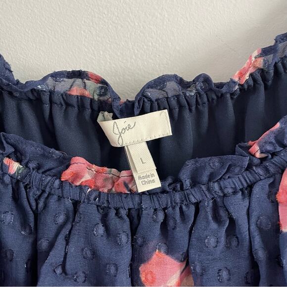 Joie | Women’s Navy Luvenia Floral Off Shoulder Dress Floral Textured Ruffles L - Picture 4 of 8